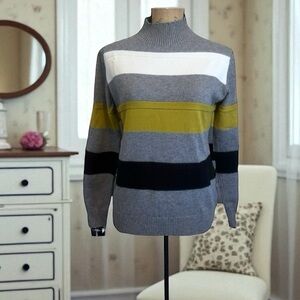 Patrizia Luca Milano Striped Modal Euro Minimalist Mock Neck Sweater Size M